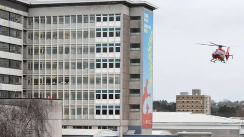 Getty Images Air ambulance lands at University Hospital of Wales, Cardiff