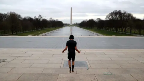 Getty Images Man skipping on National Mall in DC