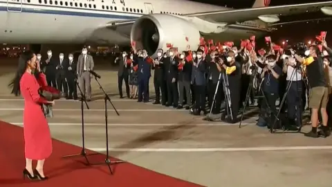 Getty Images Ms Meng received a hero's welcome