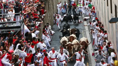 EPA Bulls and runners in Pamplona 2018