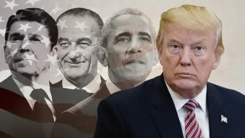BBC Trump with Reagan, Johnson and Obama