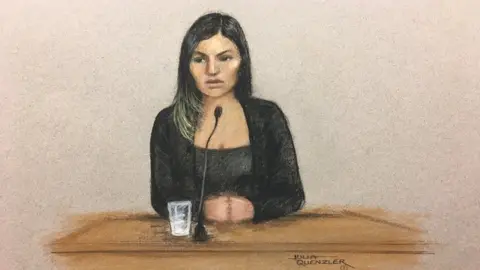 Julia Quenzler Court drawing of Safaa Boular at the Old Bailey