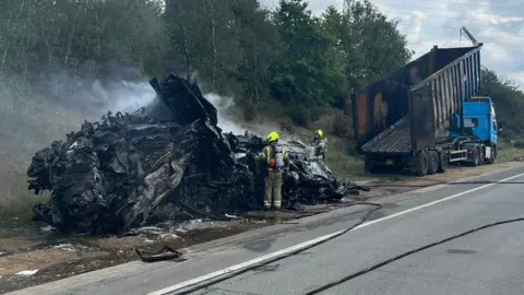 Remains of lorry fire