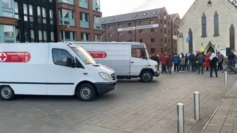 Alastair Chambers The armoured trucks in Gloucester on Thursday evening