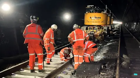 Engineers repair track under the Severn Tunnel