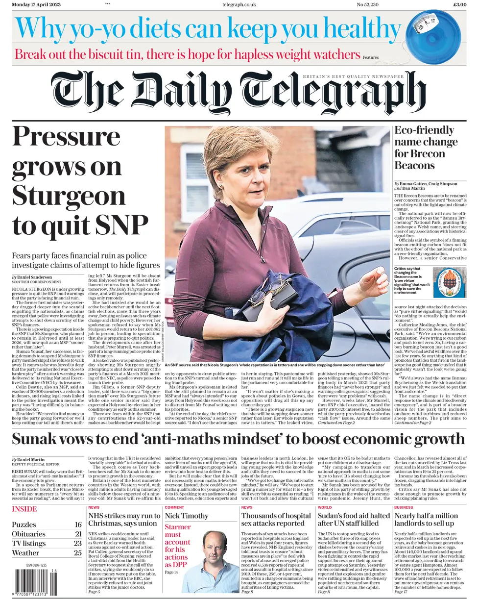 Daily Telegraph Front Page