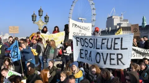 PA Protesters on Westminster Bridge