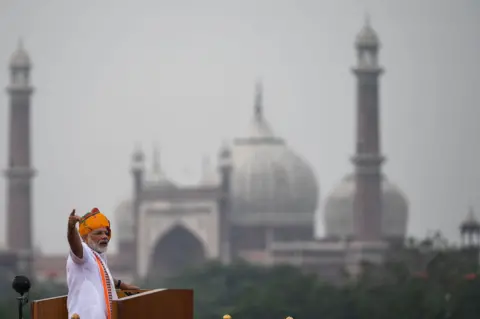 Getty Images Modi speech in New Delhi as he celebrates Independence Day