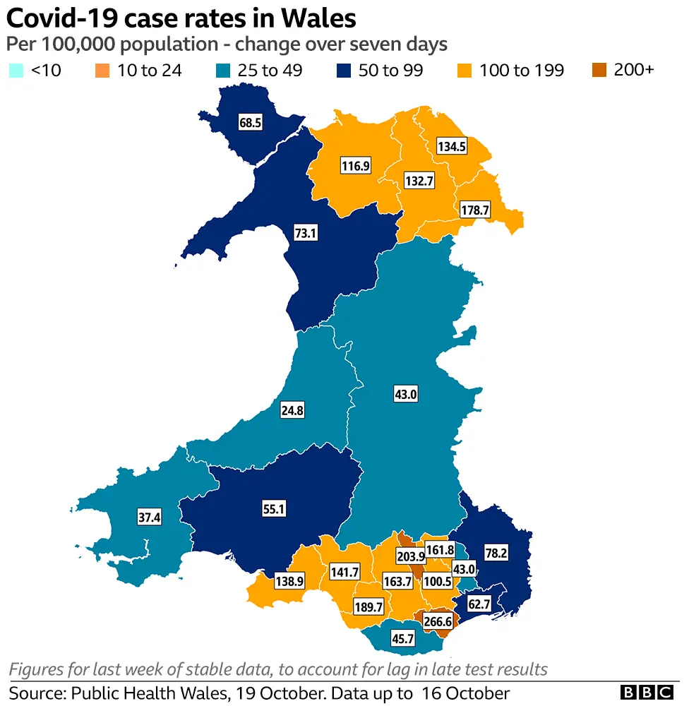 Case rate map of Wales