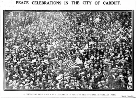 Welsh Pictorial Armistice Day celebrations in 1918 in Cardiff