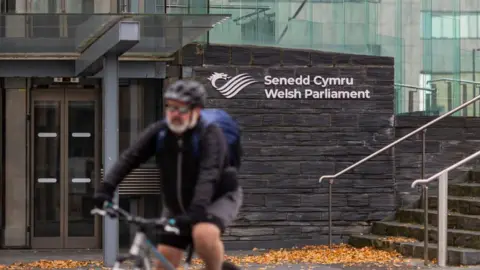 Getty Images Cyclist in front of the Senedd