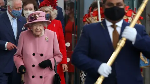 Getty Images The Queen was led into the Senedd chamber by mace bearer Shaz Khan