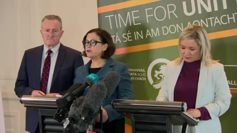 Conor Murphy, Mary Lou McDonald and Michelle O'Neill of Sinn Féin