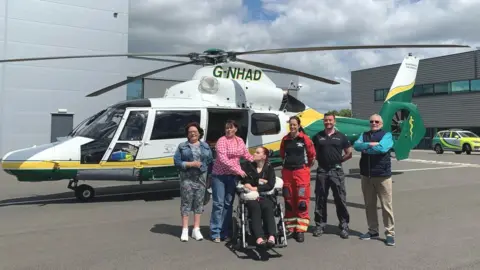 BBC Bethany Oliver with mum Claire Foster, Doctor Rachel Hawes and paramedic Andy Mawson