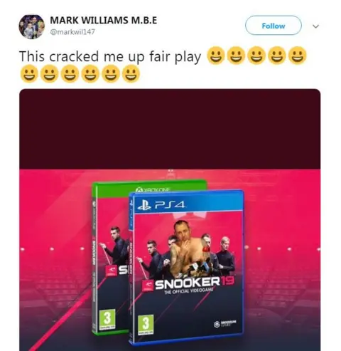 Mark Williams A mock up of the Snooker 19 game including Mark Williams