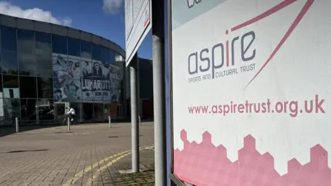 GL1 building in Gloucester with a close-up of the aspire sign next to it