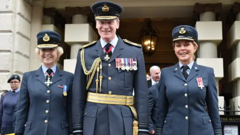 Flt Lt Bulmer Commandant air cadet Dawn McCafferty, Air Marshal Julian Young, and Honorary Group Captain Carol Vorderman