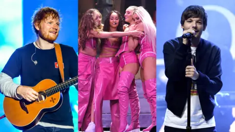 Getty Images Ed Sheeran, Little Mix and Louis Tomlinson