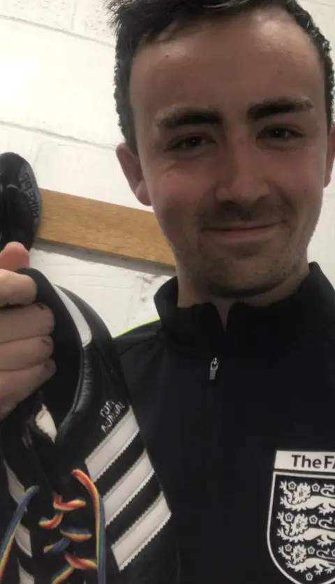 Jackk Oxenham Referee Jackk Oxenham thinks Rainbow Laces helps football fans who might privately be struggling to come out