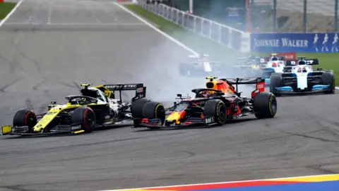 Getty Images Alex battles in Belgium, his first race for Red Bull