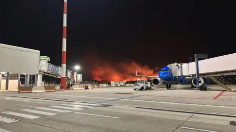 Ufficio Stampa Gesap via Reuters A wildfire burns near the Sicilian airport "Falcone-Borsellino" near Palermo