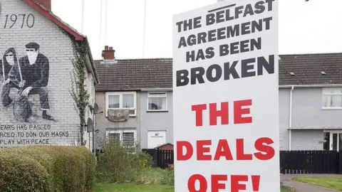 Pacemaker A mural claiming the Belfast (Good Friday) Agreement has been broken by the Northern Ireland Protocol