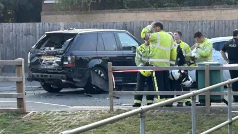 Samir Bundhun Damaged car after it was rammed by a military truck