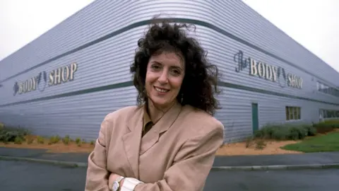 Getty Images Anita Roddick outside Body Shop factory