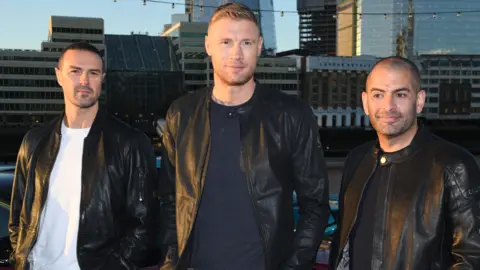 Getty Images Top Gear Presenters Freddie Flintoff, Paddy McGuinness and Chris Harris, 22 October 2018