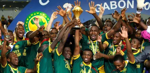 Reuters Cameroon"s Benjamin Moukandjo celebrates