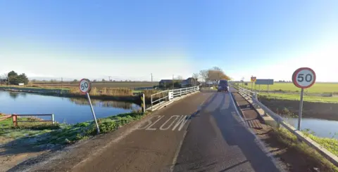 Google Boots Bridge and crossroads in Manea, Cambs