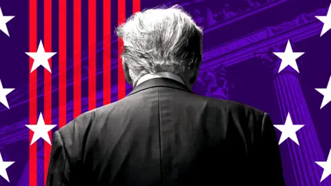 Graphic showing Trump with back turned