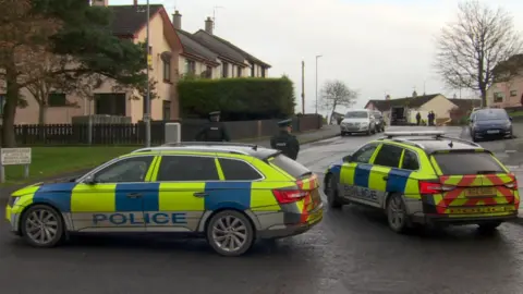 Police cars at the scene of the security alert at Brookfield Avenue in Banbridge