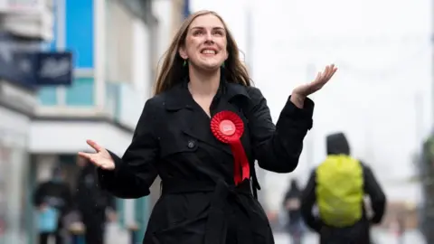 Getty Images Sarah Murphy, new member of the Senedd for Bridgend, in the rain