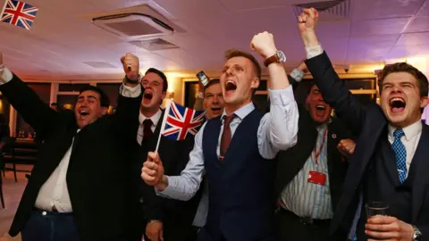 Geoff Caddick/AFP/Getty Images Leave.EU supporters cheer as the results of the 2016 EU referendum come in