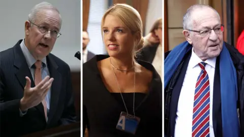 Reuters and Getty Images Composite image (left to right) of Ken Starr, Pam Bondi and Alan Dershowitz
