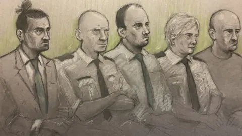 Mr Evesham, left, Mr Harley, middle, and Mr Osborne, right, at Newport Crown Court