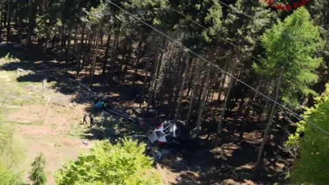 @emergenzavvf Social media image showing wreckage of cable car posted by emergency services