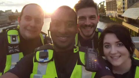 Pc Wayne Marques PC Marques and colleagues on London Bridge before the the attack