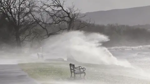 Michelle Duffy Lough Melvin, Fermanagh, during Storm Dudley on Wednesday