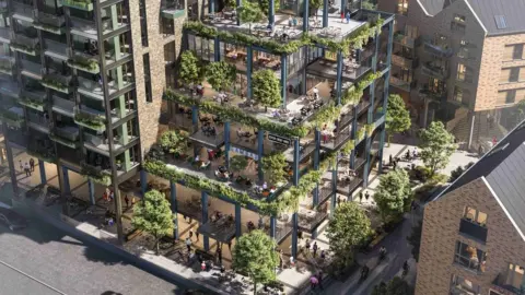 Supplied A CGI image of a building with multiple outdoor terraces