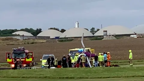 Peter Clappison The crashed gyrocopter at Beccles Airfield