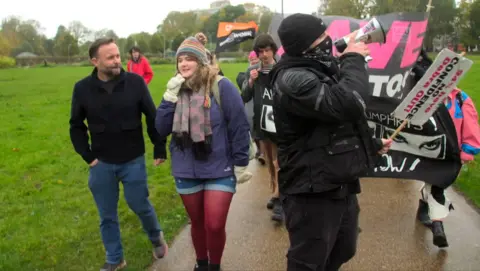 Geoff with some students marching in support of their lecturers in Brighton