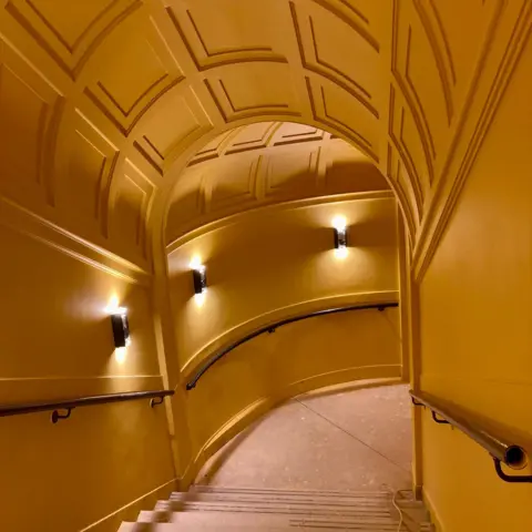 Bradford Live A wood-panelled staircase in the Bradford Live music venue