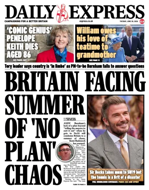 "Britain facing summer of 'no plan' chaos" reads the headline on the front page of the Daily Express.