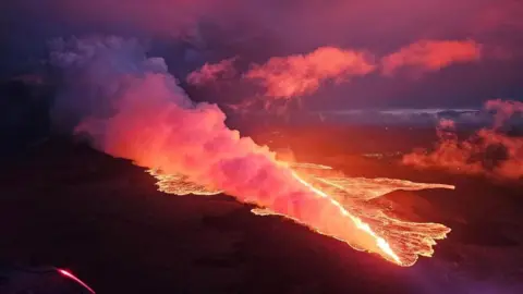 Aerial changeable  of a volcano successful  the portion   of Reykjanes successful  Iceland