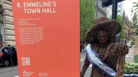 Floral sculpture of Emmeline Pankurst was featured in last year's floral trail at Manchester Town Hall.