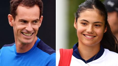 Andy Murray and Emma Raducanu arrive at the Wimbledon practice courts