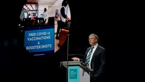 AFP Bill Gates addresses the Grand Challenges Annual Meeting at the International Conference Center Abdou Diouf in Diamniadio, on October 9, 2023.