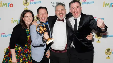 Andres Poveda Daniela Cavaliere, Connor Phillips, Paul McClean and David O'Reilly after The Belfast Mixtape won gold for Music Special/Music Event